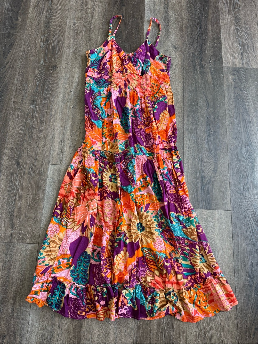 Speed Control Tropical Floral Maxi Dress in Purple, Orange & Teal